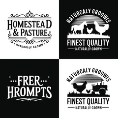 Obraz premium Vintage farm badge set with livestock silhouettes rustic typography and naturally grown homestead label design