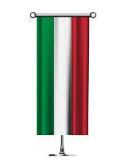 Realistic Standing Vertical ITALY Flag Banner on Metallic Pole