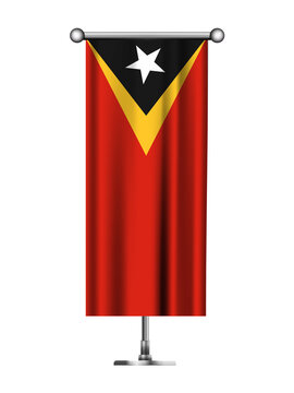 Realistic Standing Vertical EAST TIMOR Flag Banner on Metallic Pole