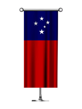 Realistic Standing Vertical SAMOA Flag Banner on Metallic Pole