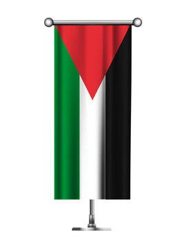 Realistic Standing Vertical PALESTINE Flag Banner on Metallic Pole