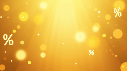 Elegant golden background with glowing bokeh and flying percent symbols. Magical sale concept representing seasonal offers, discounts, and festive retail promotions