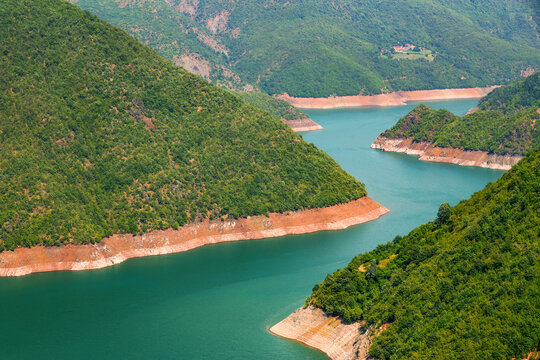 Scenic summer landscape of Fierza reservoir dam lak, situated between Kukes and Fierze, Albania, Europe
