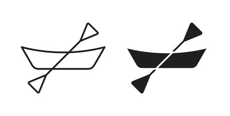 Canoe icons, vector design. Silhouette and stroke icon collection
