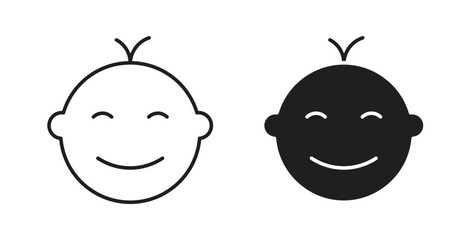 Child face icons, vector design. Silhouette and stroke icon collection