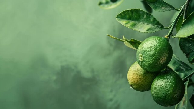Ripe limes on branch with green leaves