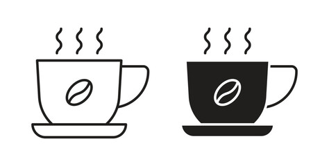Coffee icons, vector design. Silhouette and stroke icon collection