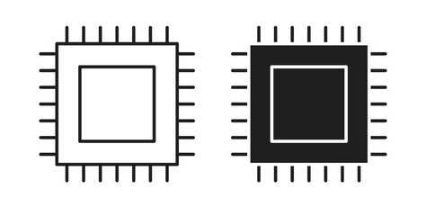 CPU icons, vector design. Silhouette and stroke icon collection