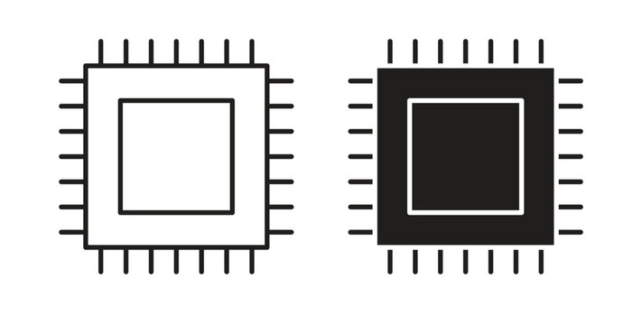 CPU icons, vector design. Silhouette and stroke icon collection