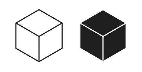 Cube icons, vector design. Silhouette and stroke icon collection