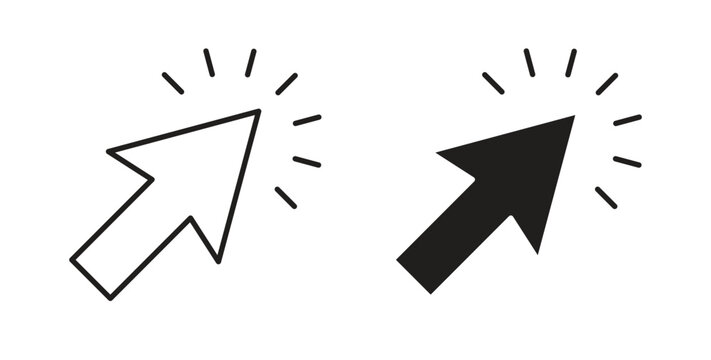 Cursor icons, vector design. Silhouette and stroke icon collection