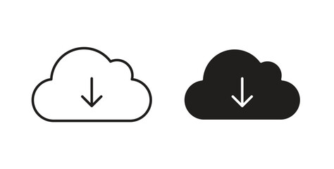 Download from Cloud icons, vector design. Silhouette and stroke icon collection