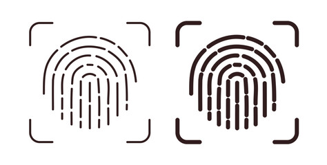 Fingerprint icons, vector design. Silhouette and stroke icon collection