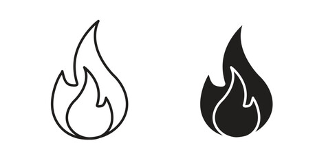 Fire icons, vector design. Silhouette and stroke icon collection