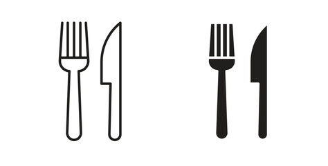 Fork and Knife icons, vector design. Silhouette and stroke icon collection