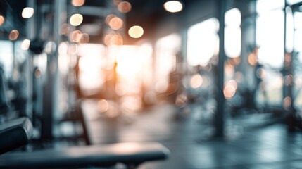 Fototapeta premium Fitness gym with exercise equipment silhouettes and dynamic lighting