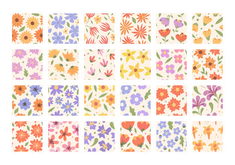 Floral seamless pattern colorful design set with repeating botanical print, elegant, endless blooms