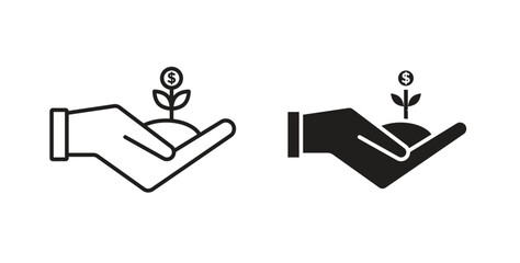 Investment icons, vector design. Silhouette and stroke icon collection