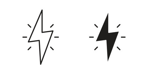 Lightning bolt icons, vector design. Silhouette and stroke icon collection