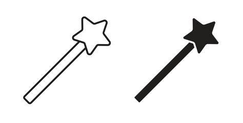 Magic wand icons, vector design. Silhouette and stroke icon collection
