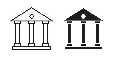 Museum icons, vector design. Silhouette and stroke icon collection