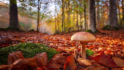 A Lonely Mushroom On The Autumn Forest Floor In Bulgarian Forest