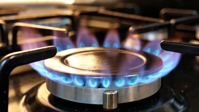 Blue Flames Emanating from a Gas Stove Burner