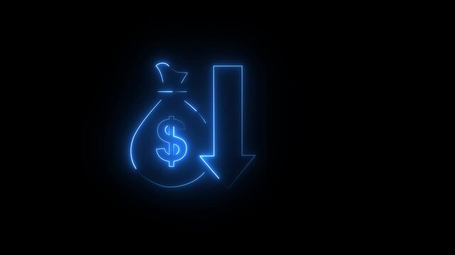 Business efficiency concept, how much a company or organization can produce as it relates to time, cost and quality. Businessman shows glowing neon line of cost reduction icon on virtual screen
