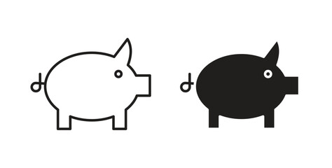Piggy bank icons, vector design. Silhouette and stroke icon collection