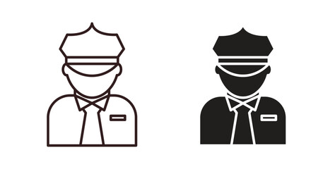 Police icons, vector design. Silhouette and stroke icon collection