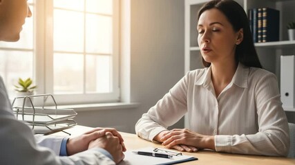 Patient candidly discussing health concerns with doctor during appointment in bright office, promoting trust and compassionate care