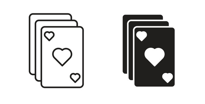 Playing cards icons, vector design. Silhouette and stroke icon collection