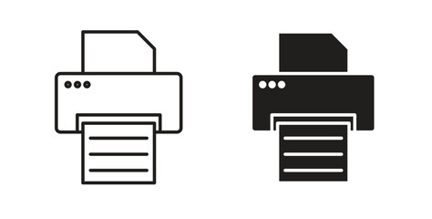 Print button icons, vector design. Silhouette and stroke icon collection