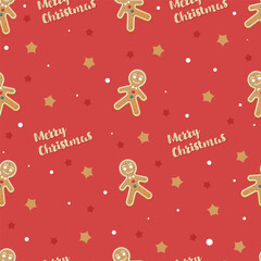 Beautiful seamless Christmas pattern design with gingerbread men and stars