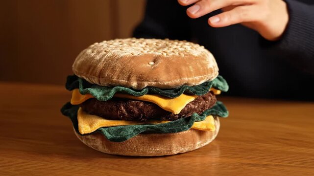 Close Up Velvet Burger Pressed And Bouncing Back Gently