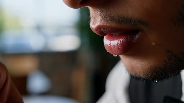 Close-Up of a Young Adult Male with Facial Hair in a Casual Setting