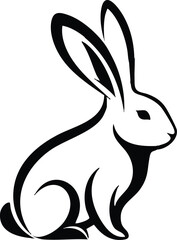 Obraz premium Elegant black and white illustration of a cute rabbit sitting attentively.