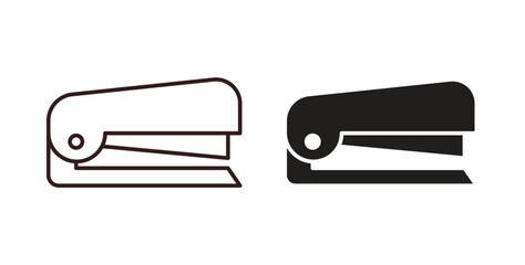 Stapler icons, vector design. Silhouette and stroke icon collection