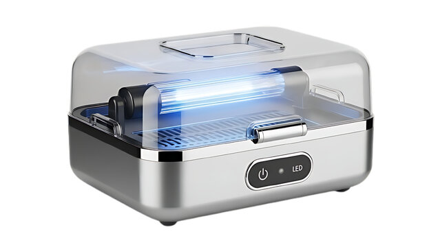 Portable uv sanitizer box for phone, small items sterilizer with uvc light technology for home, office, travel use isolated on transparent background