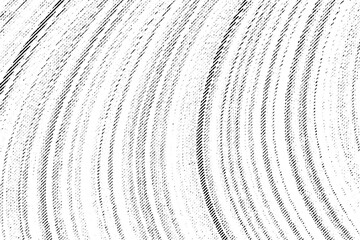 Macro halftone of curved arcs like vinyl record grooves or ripples, thin black ink lines sweeping across a transparent background.