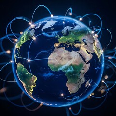 Global network concept with connected lines and nodes on earth