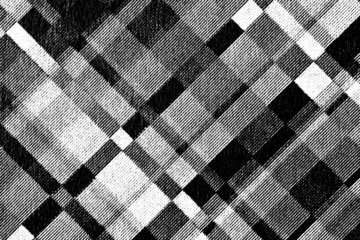 Macro halftone of diagonal plaid blocks like an abstract city grid, bold black ink rectangles on a transparent background.
