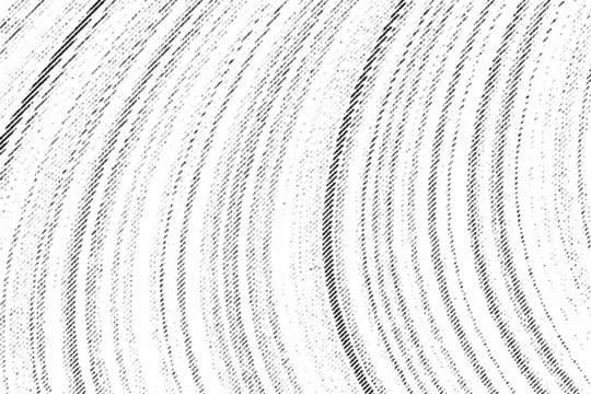 Macro halftone of curved arcs like vinyl record grooves or ripples, thin black ink lines sweeping across a transparent background.
