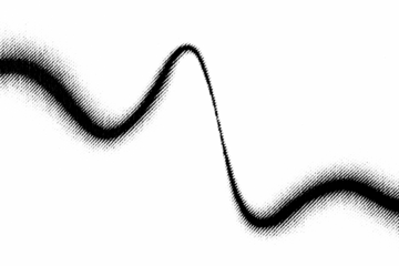Macro halftone wave with bold diagonal shading on a transparent background. Dynamic flowing line with smooth tonal transitions and dense grain.