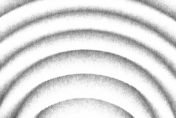 Macro halftone pattern of bold concentric arcs forming radiating waves. Black diagonal dots and lines on a transparent PNG background.