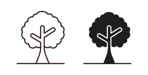 Tree icons, vector design. Silhouette and stroke icon collection