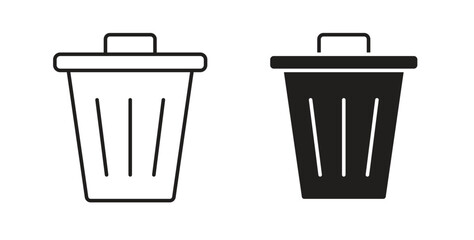 Trash Bin icons, vector design. Silhouette and stroke icon collection
