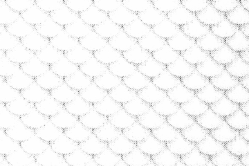 Macro halftone of repeating scallop scales or tiles with soft diagonal shading, black printed pattern isolated on transparent background.