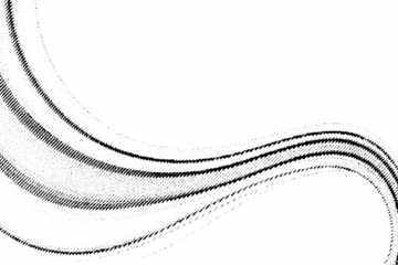 Macro halftone of sweeping curved lines forming layered wave stripes. Black dotted arcs with motion effect on a transparent background PNG.
