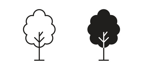 Tree icons, vector design. Silhouette and stroke icon collection